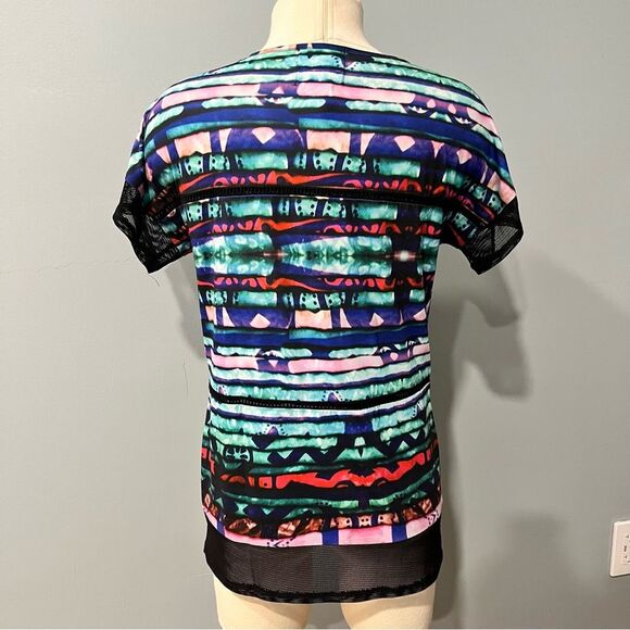 Even Multicolor Tie Dye Stripe Open Mesh Short Sleeve Blouse Size XS - Picture 4 of 6